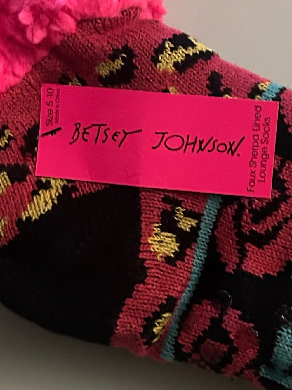 Betsey Johnson Woman’ Sherpa Lined Lounge Socks — Multicolor Patterned Socks